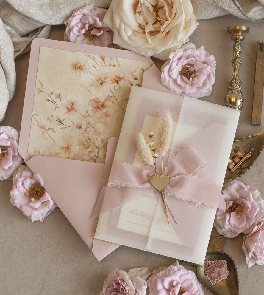 Vellum Wedding Card with Ribbon