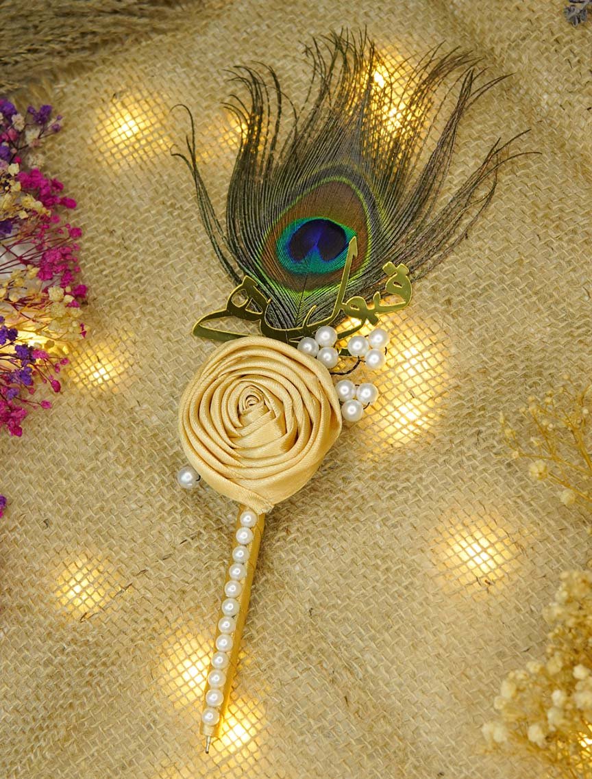 Feather nikkah pens with peacock wing